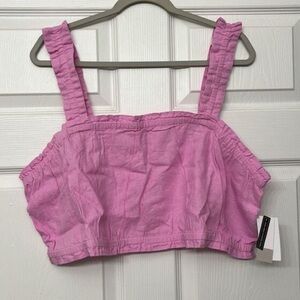 BP. Gathered Linen Blend Crop Tank Women's 3X Purple Square Neck Sleeveless